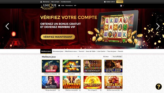 Unique casino accueil