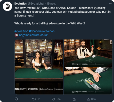 Annonce du jeu Dead or Alive Saloon d'Evolution sur Twitter