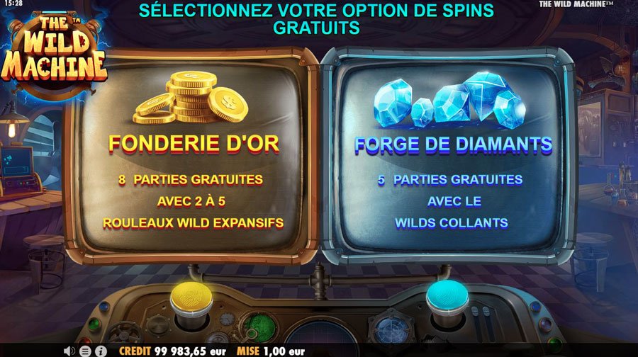 Sélection parmi 2 bonus sur la machine à sous The Wild Machine de Pragmatic Play