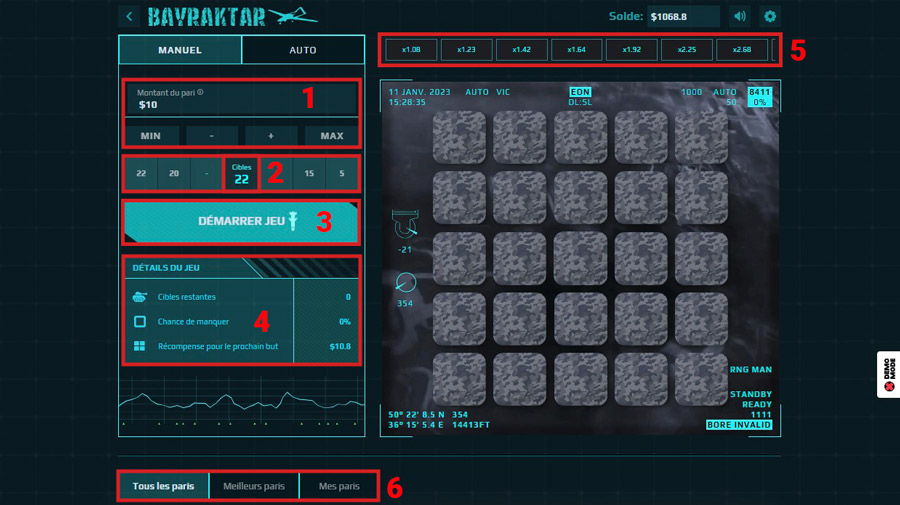 Explication de l'interface de jeu de Bayraktar de Casinozer