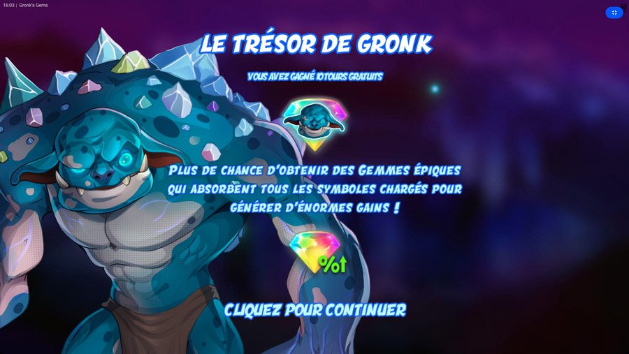 Bonus trésor de Gronk Gronk's Gems du studio Hacksaw Gaming