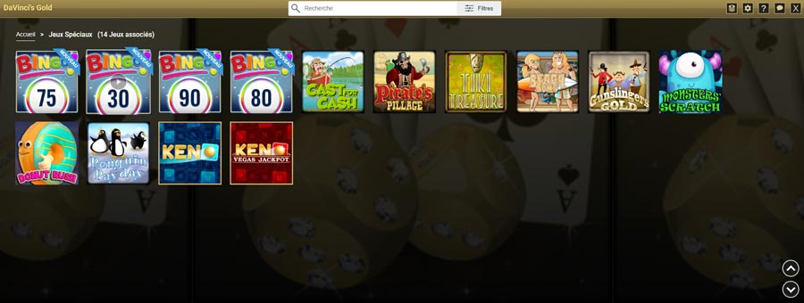 Davinci's Gold Casino jeux spéciaux