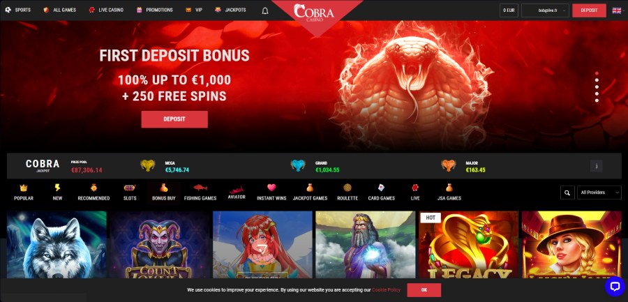 Page d'accueil Cobra Casino