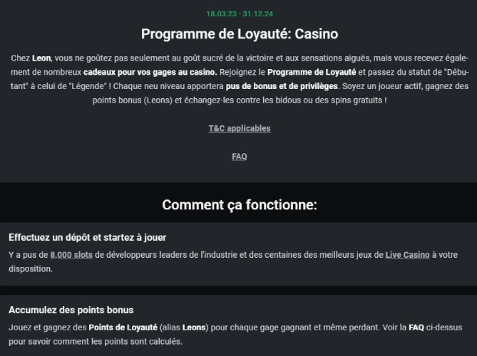 Programme de loyauté Léon Casino