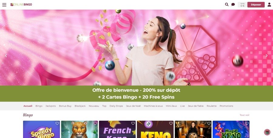 Page d'accueil Online Bingo