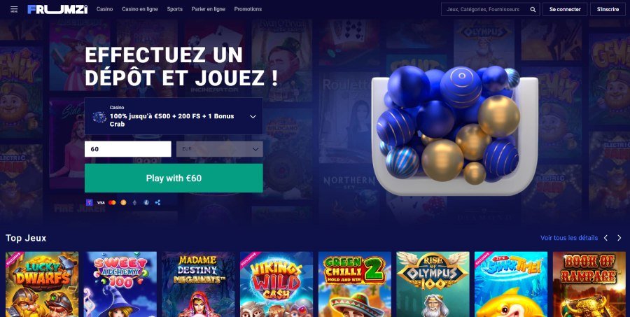 Page accueil Frumzi Casino