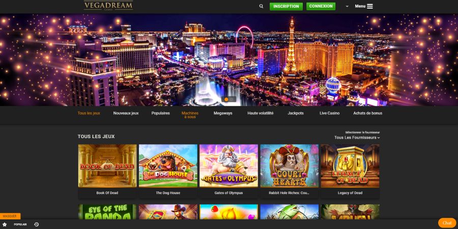 Vegadream casino page d'accueil