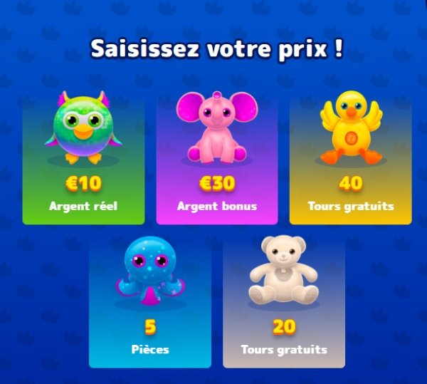 Les différentes récompenses d'un bonus Crab