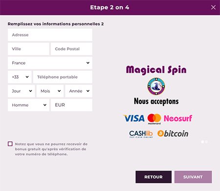 Inscription étape 2 Magical Spin