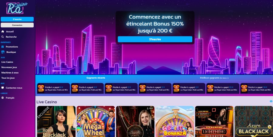Page d'accueil Ra Casino