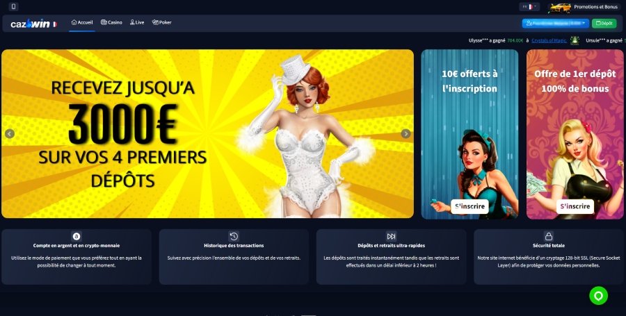 Page d'accueil CazWin Casino