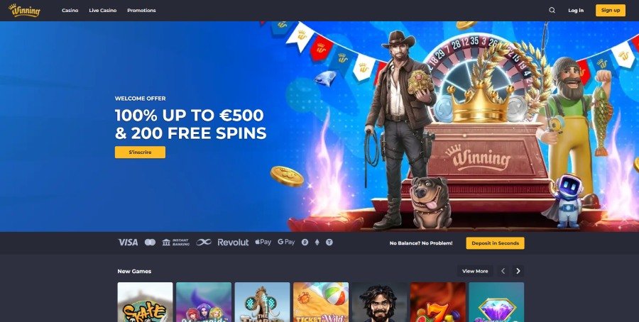 Page d'accueil Winnning.io Casino