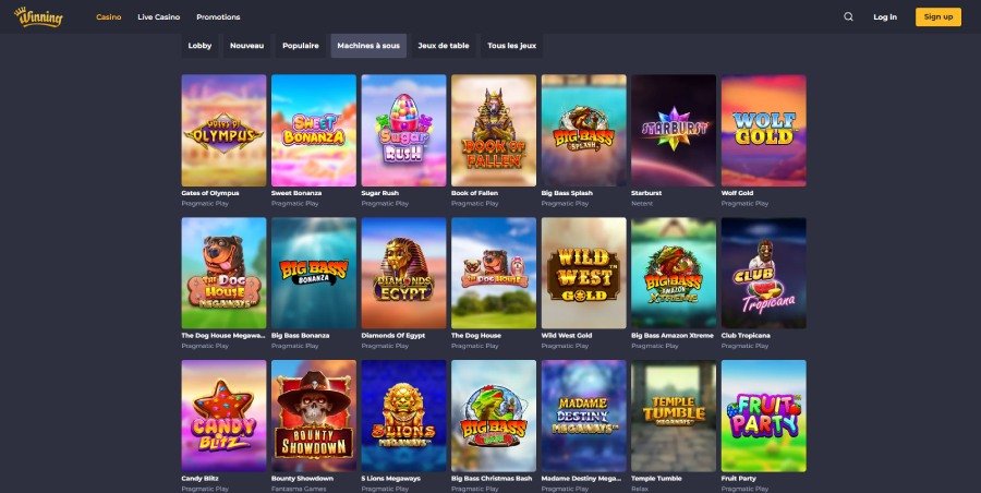 Page machines à sous Winning Casino