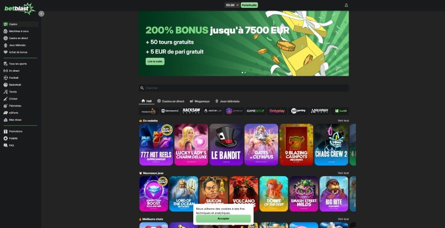 BatBlast Casino page d'accueil