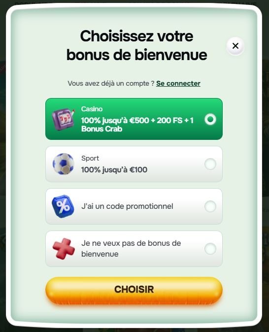 Casinolo Casino choix du bonus