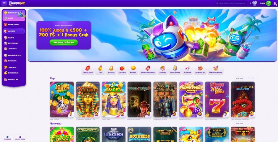 RoboCat Casino page d'accueil