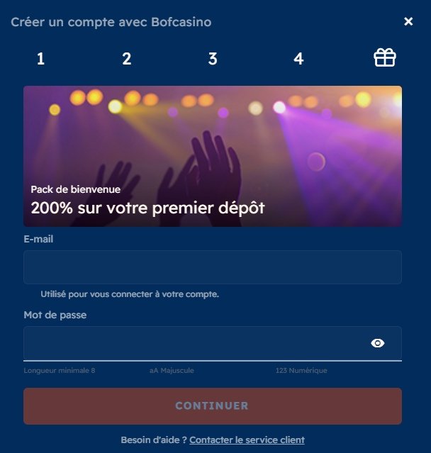 Bof Casino inscription étape 1