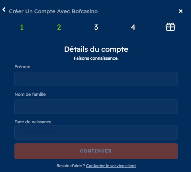 Bof Casino inscription étape 3