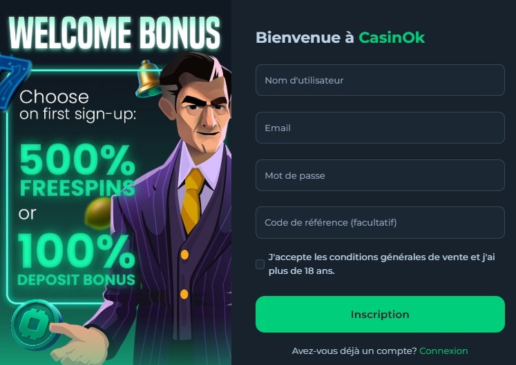Casinok page d'inscription