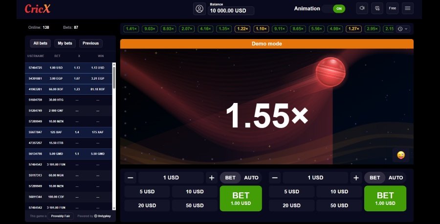 Aperçu du mini-jeu CricX de OnlyPlay