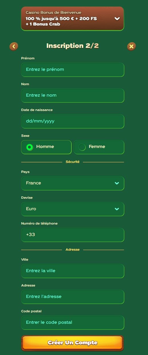 Greenluck Casino inscription étape 2