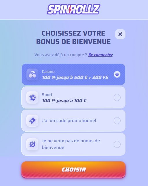Spinrollz choix du bonus