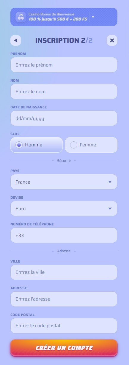 Spinrollz inscription étape 2