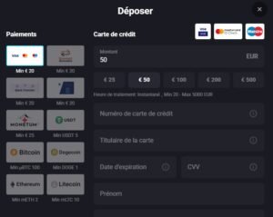AmonBet Casino page dépôt