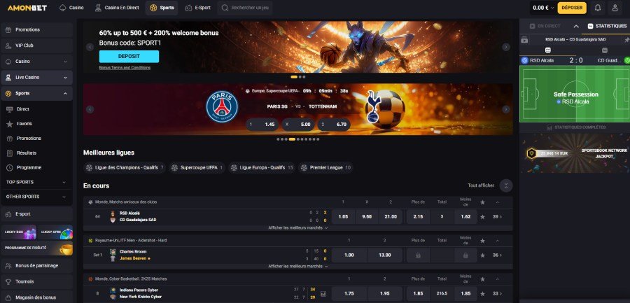 AmonBet Casino page des paris sportifs