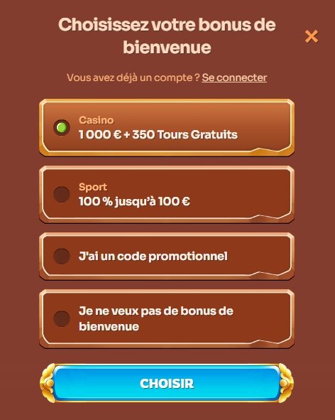 Cleobetra Casino choix su bonus lors de l'inscprition