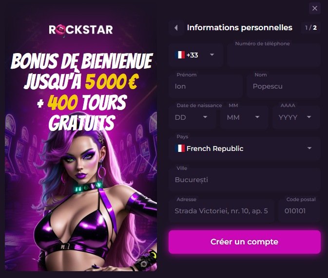 Rockstar Casino page d'inscription 2