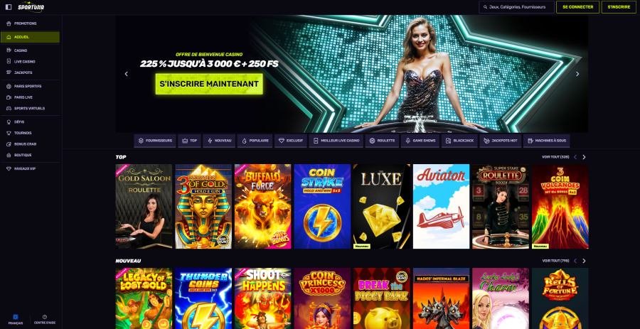 Sportuna Casino page d'accueil