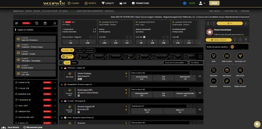 WoopWin Casino page paris sportifs