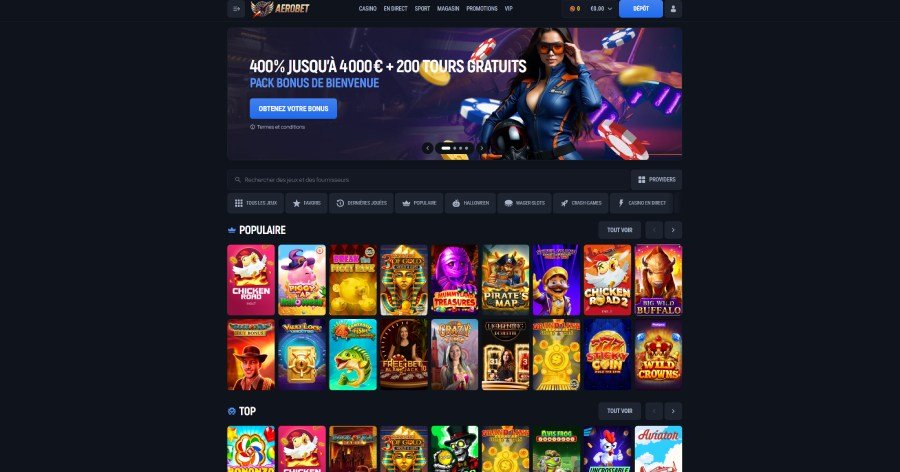 Aerobet Casino page d'accueil