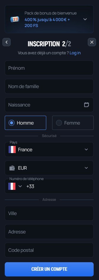 Aerobet Casino inscription 3/3