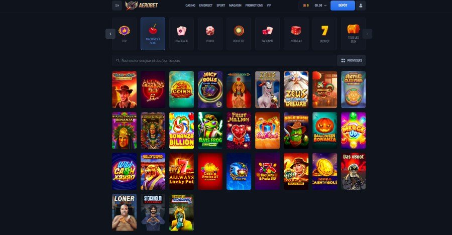 Aerobet Casino pages machines à sous