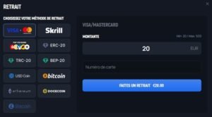 Aerobet Casino page retrait