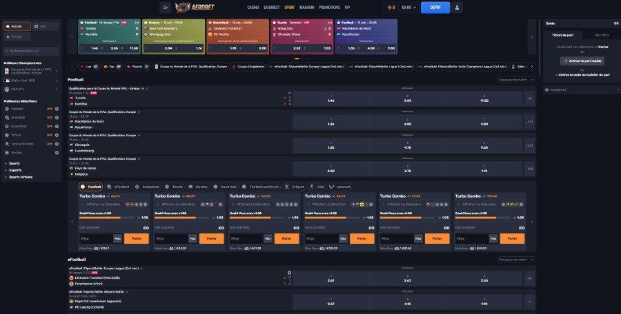 Aerobet Casino page des paris sportifs