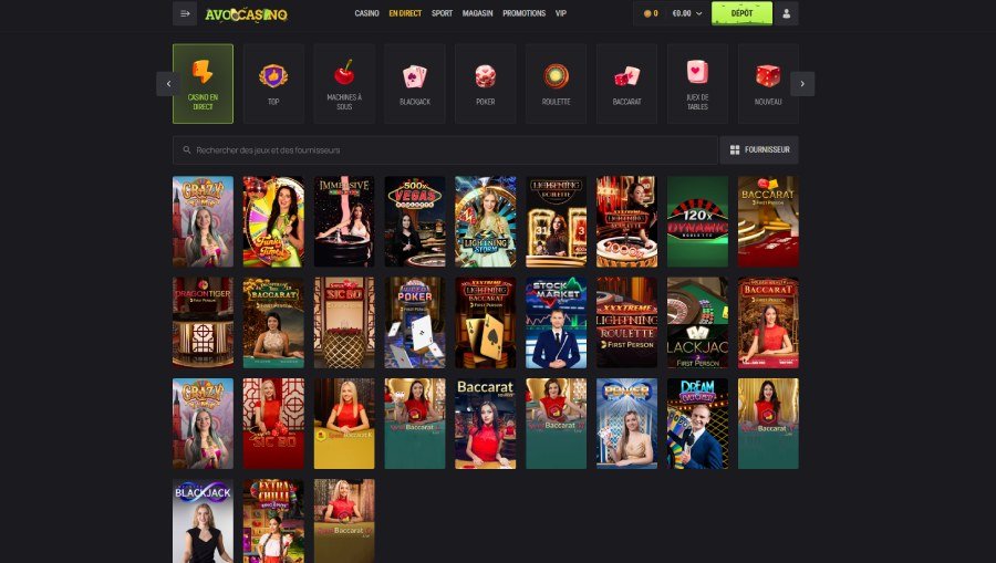 Avocasino page live casino