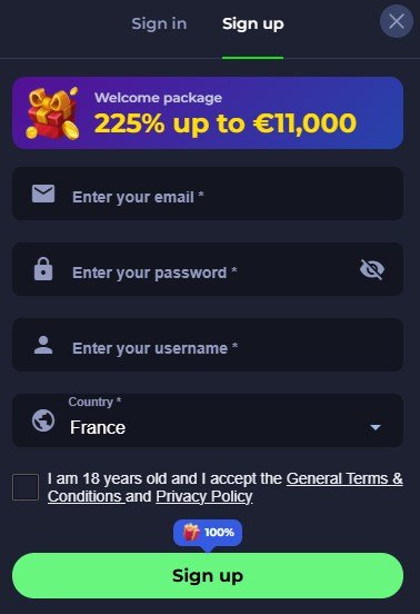 PitBet Casino page d'inscription 1/2