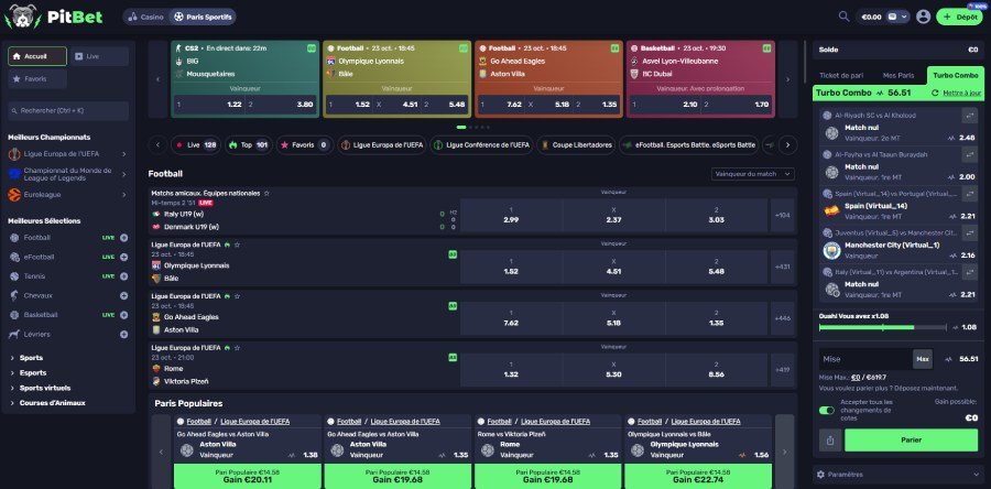 PitBet Casino page des paris sportifs et e-sports