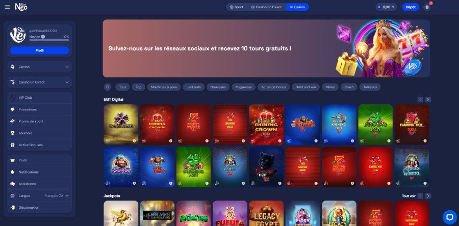 SlotNeo Casino page d'accueil