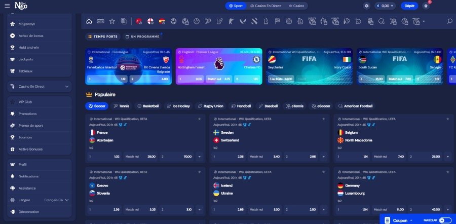 SlotNeo Casino page sports