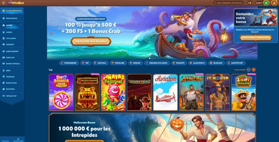 WinBay Casino page d'accueil
