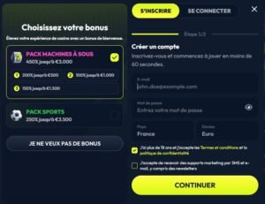 Winzter Casino page d'inscription1/2