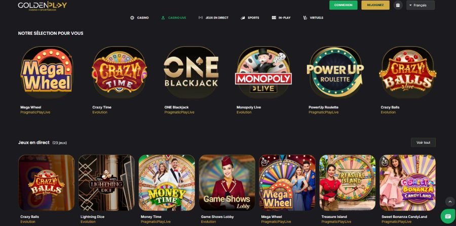 GoldenPlay Casino page live casino