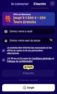 Spingranny Casino inscription étape 1