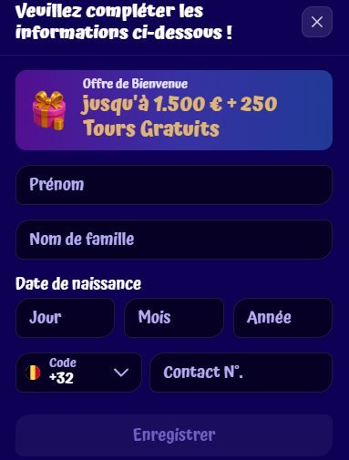 Spingranny Casino inscription étape 2