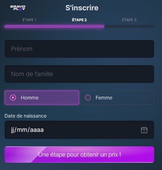 BravoPlay Casino inscription 2/3