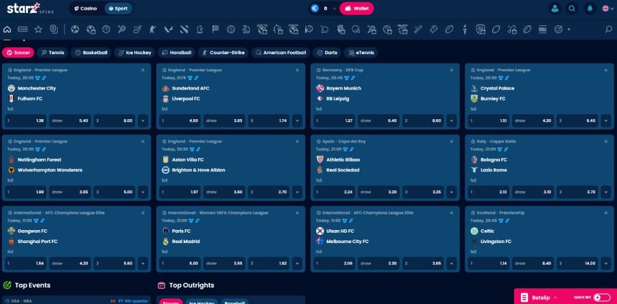 StarzSpins pages des paris sportifs